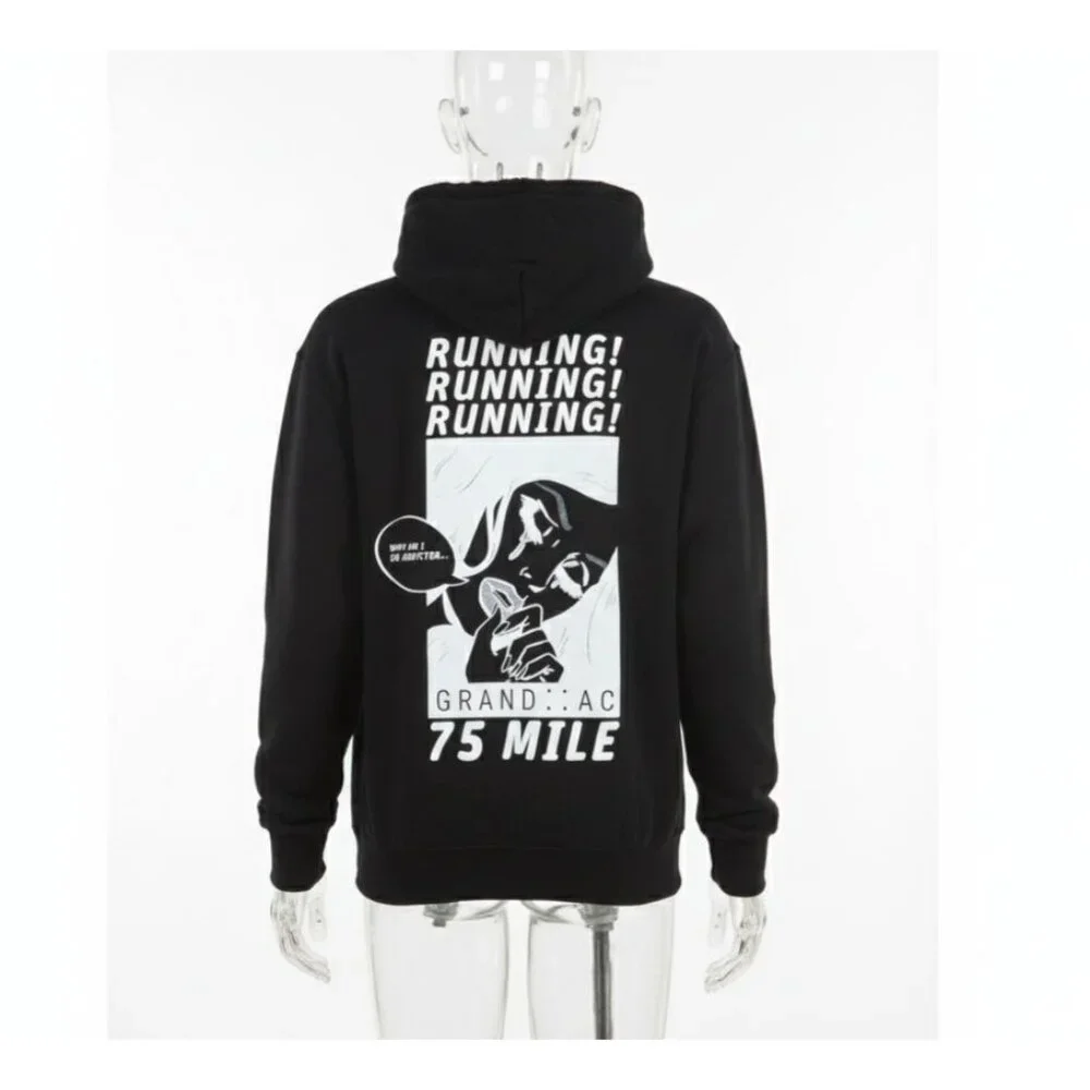 Grand AC 75 Mile Why I'm So Addicted Black Running Hoodie Sweater Men's Small - Picture 1 of 10